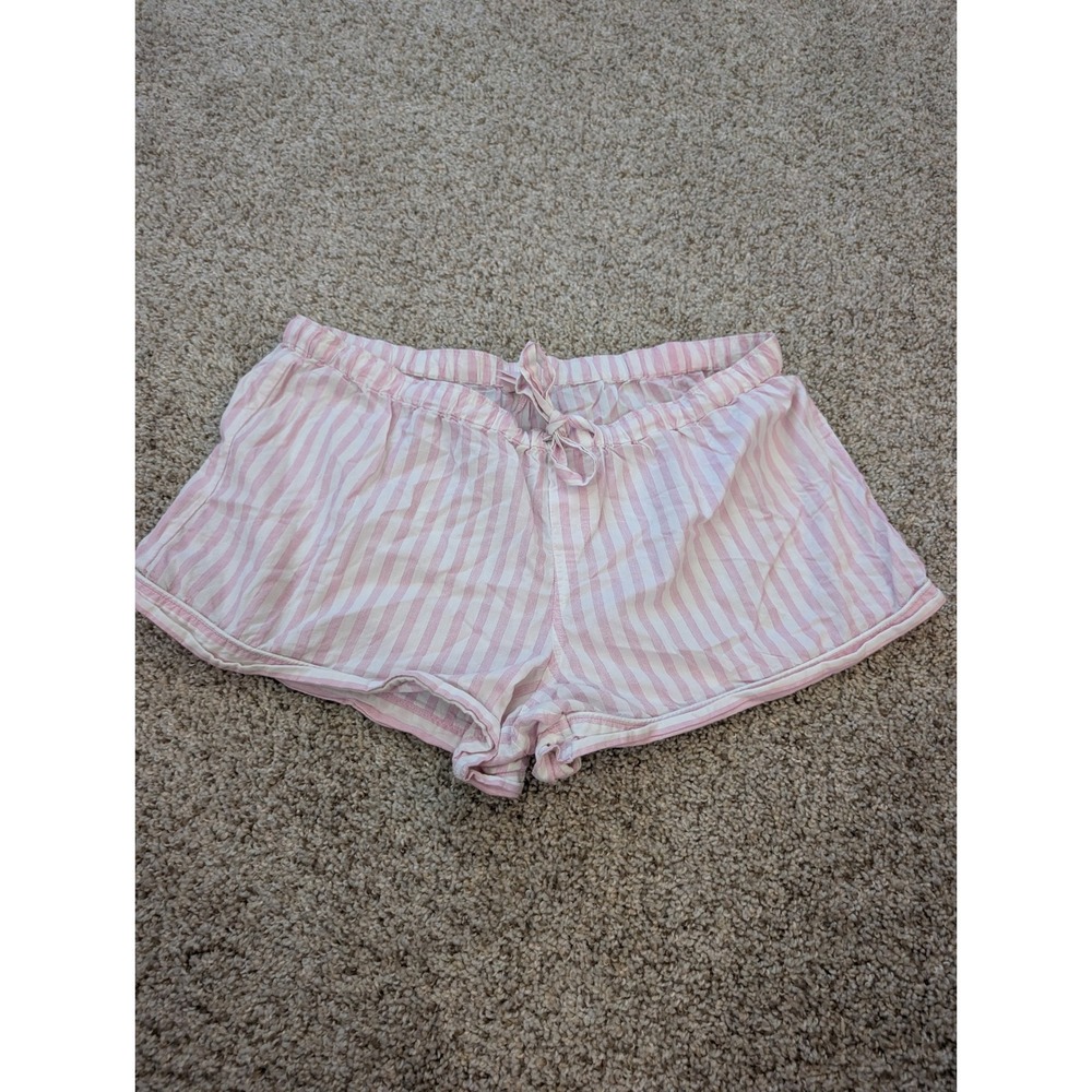Victoria's Secret Pink White Striped Pajama Shorts Large L Drawstring Lounge